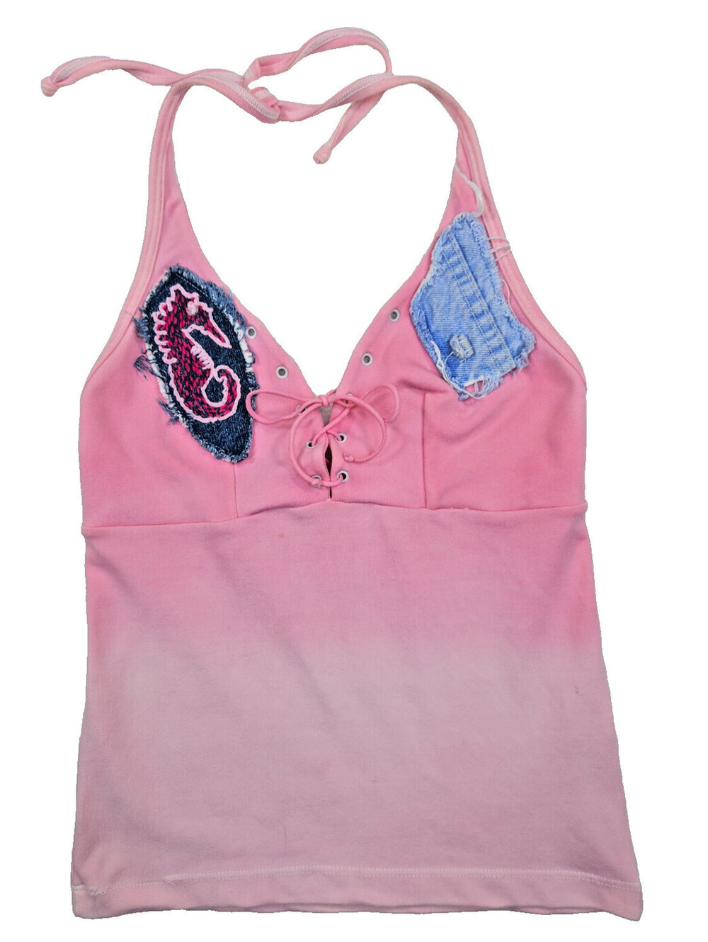 Planet Body vintage pink, fun activewear, patchwok halter top size XS/S
